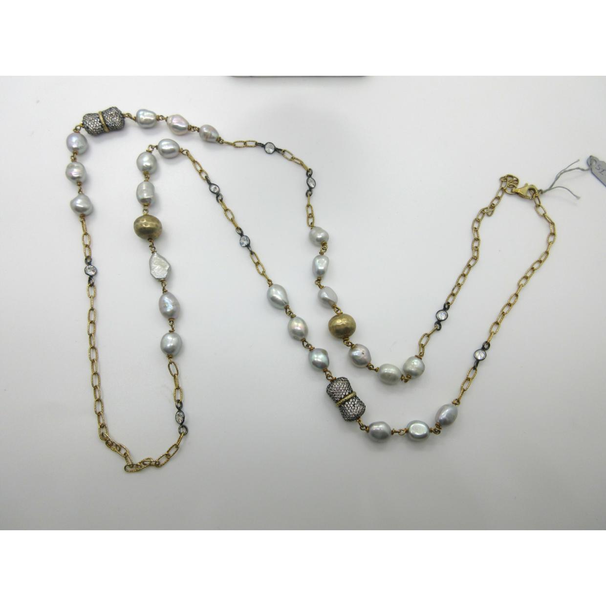 <i>Long Antiqued Grey Pearl Necklace</i>