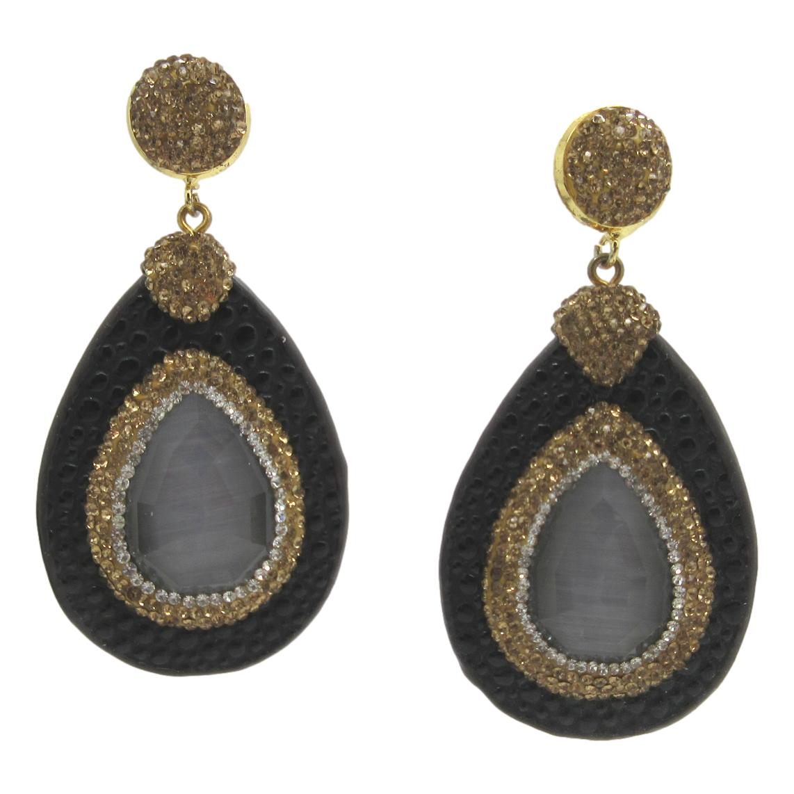 <i>Dramatic Leather & Crystal Earrings</i>