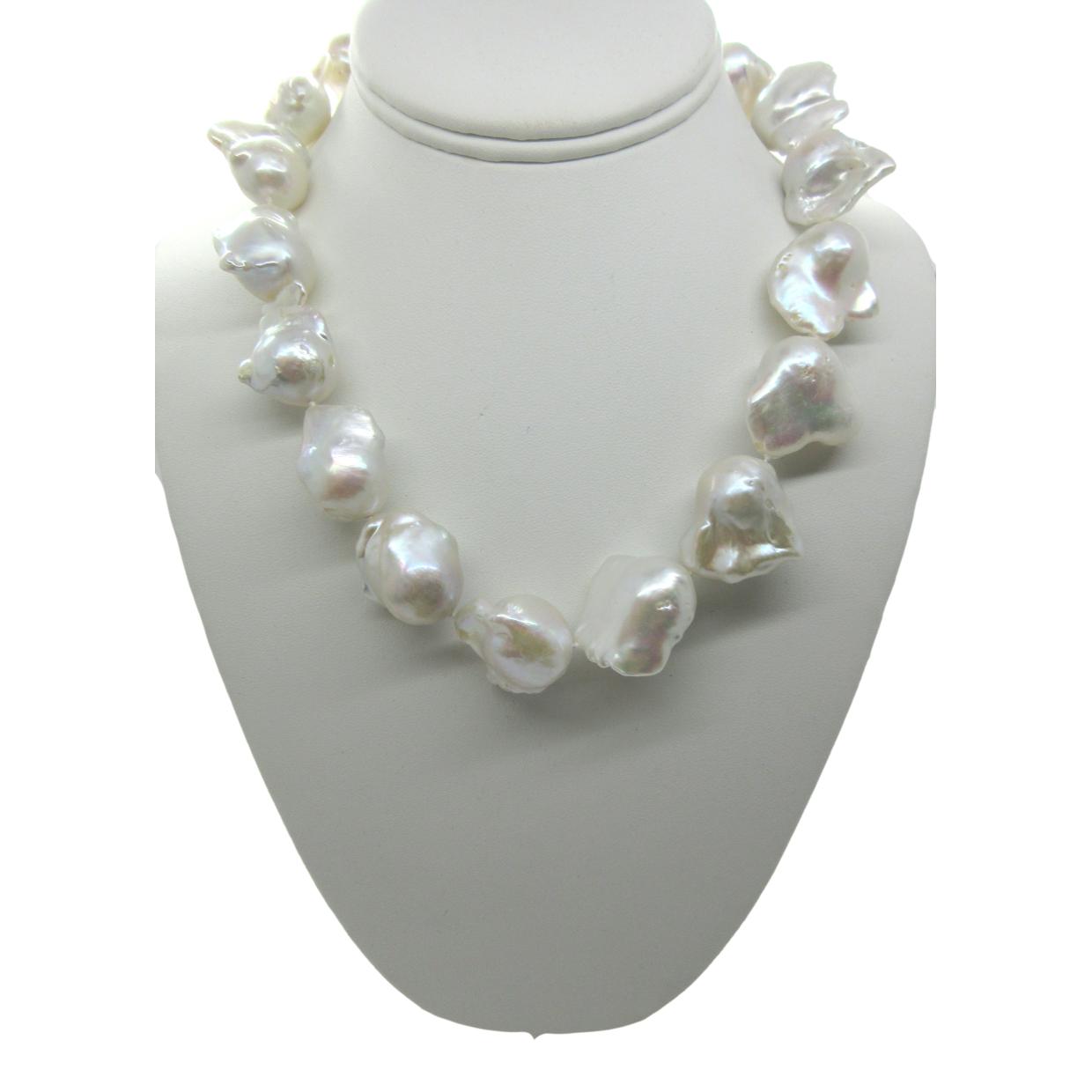 Large Cultured Flat Baroque Pearl Vermeil Necklace