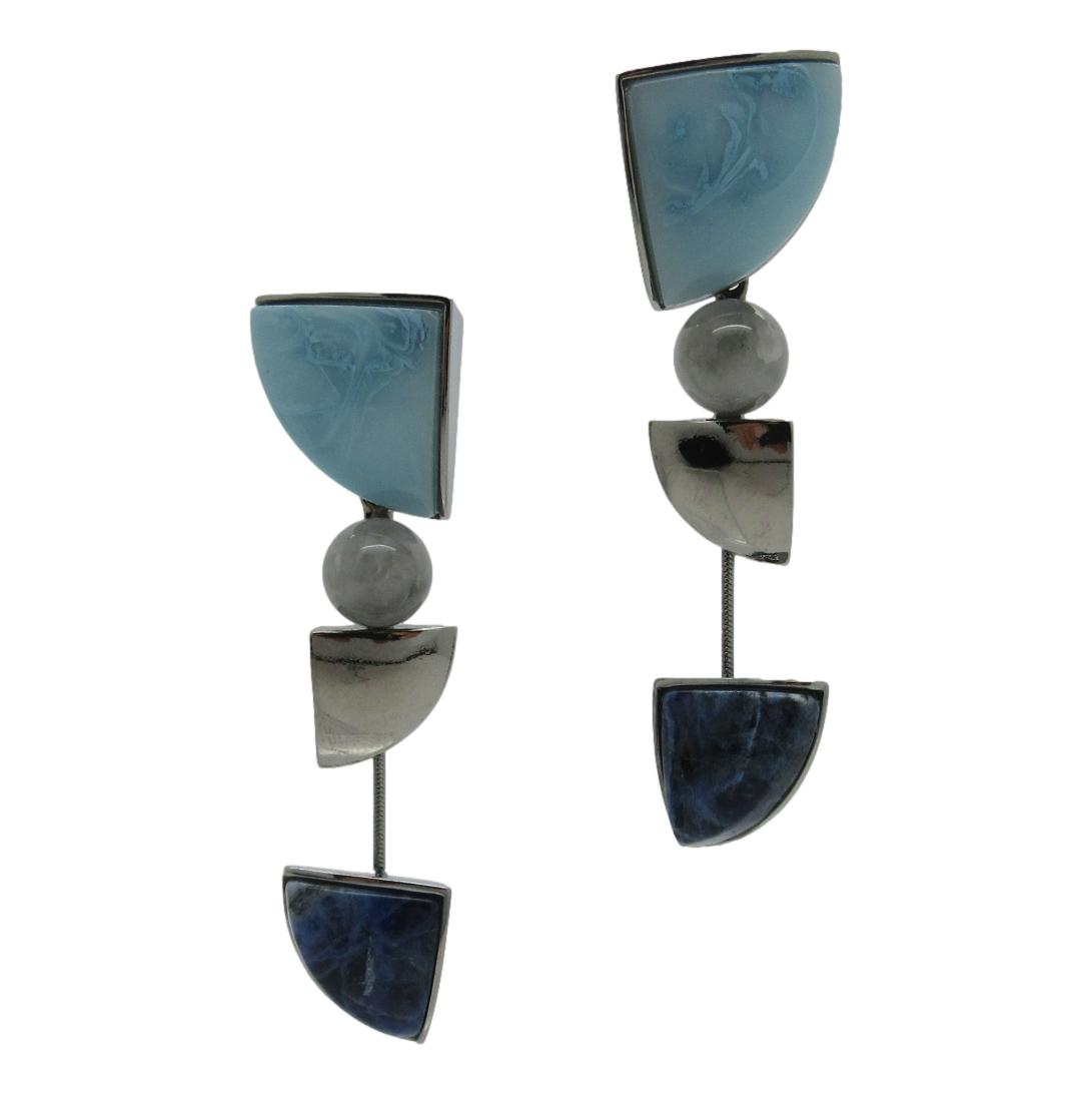 <i>Cat's Eye, Sodolite & Resin Earrings</i><br>Made in Brazil<br>