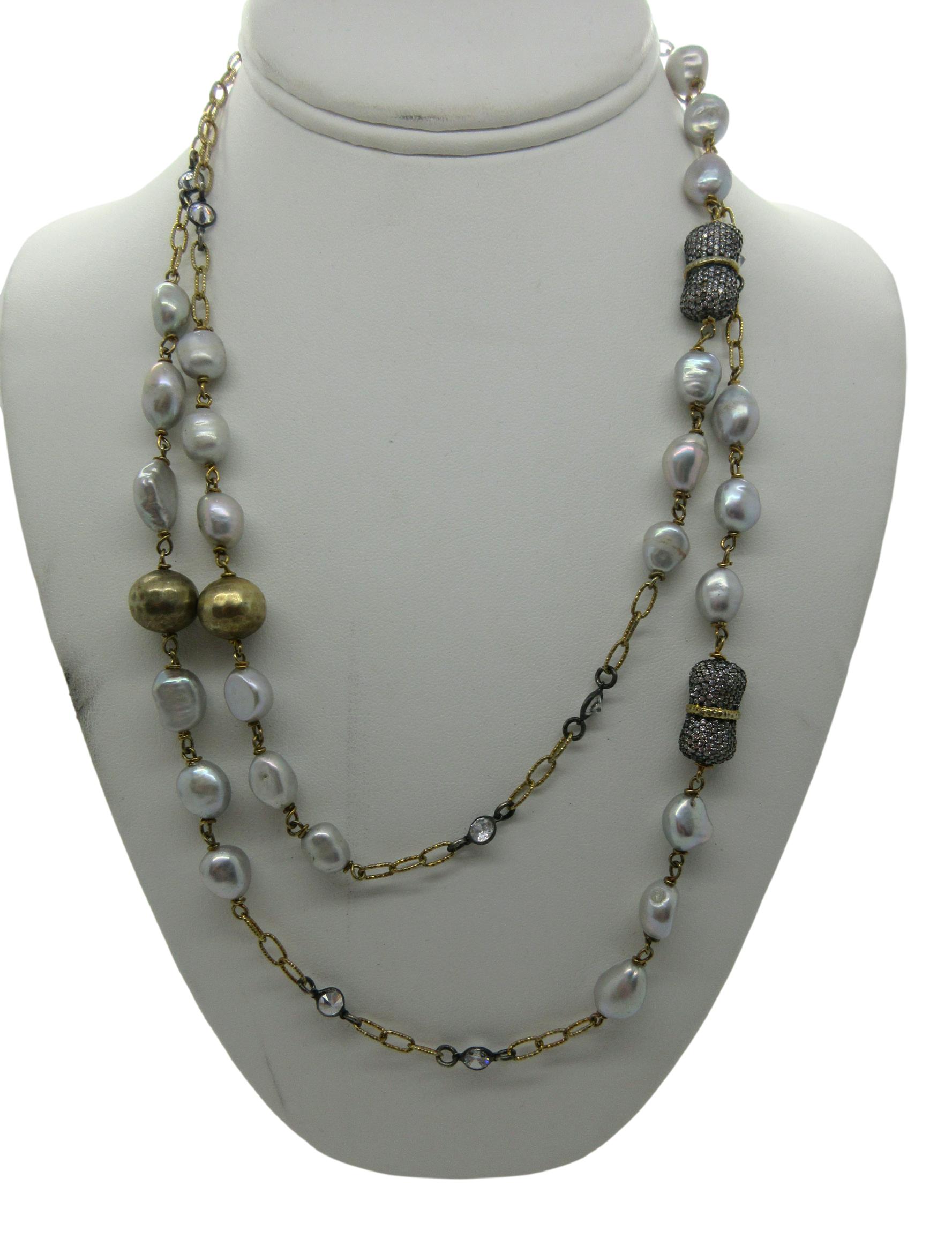 <i>Long Antiqued Grey Pearl Necklace</i>