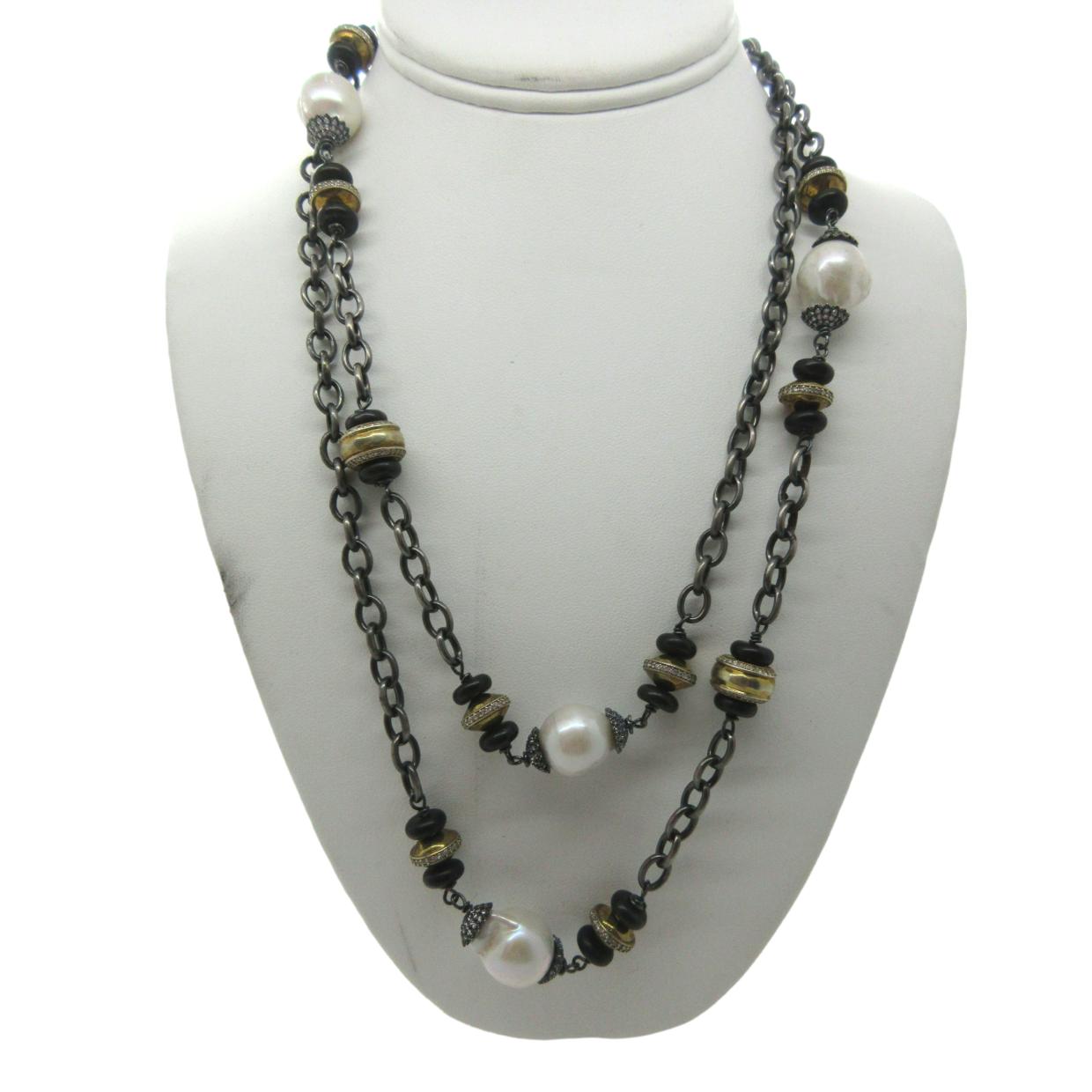 <i>Black Rhodium & Baroque Pearl Necklace</i>