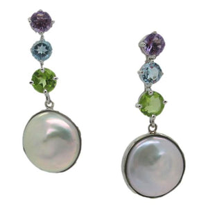 <i>Amethyst, Blue Topaz, Peridot & Pearls Earrings</i>