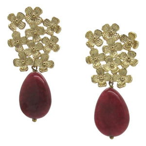 <i>Ruby Red Flower Drop Earrings</i>