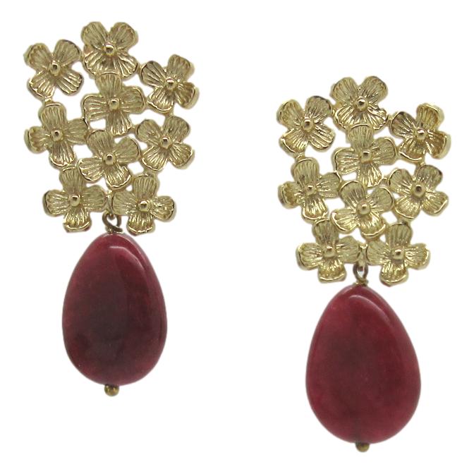 <i>Flower Earrings with Ruby Red Drop</i>