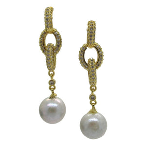 <i>Pave Chain Link & Pearl Earrings</i>