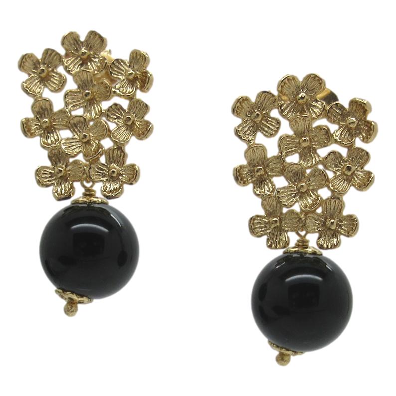 <i>Flower Earrings with Onyx Drop</i>