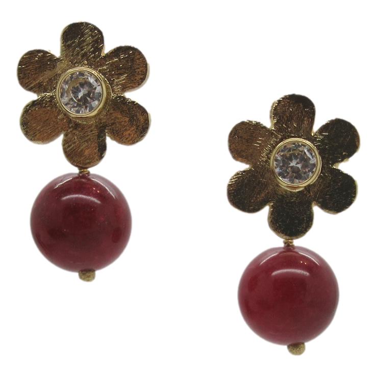 <i>Flower Earrings with Red Drop</i>