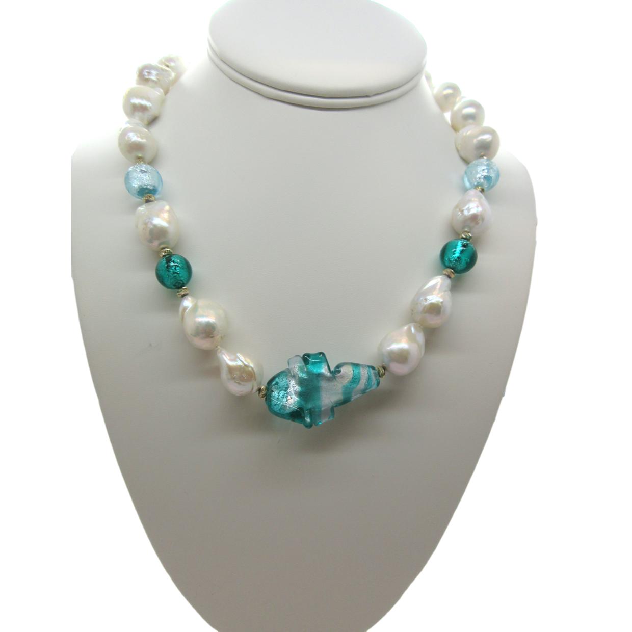 <i>Aqua Baroque Pearl & Murano Glass Earrings</i>