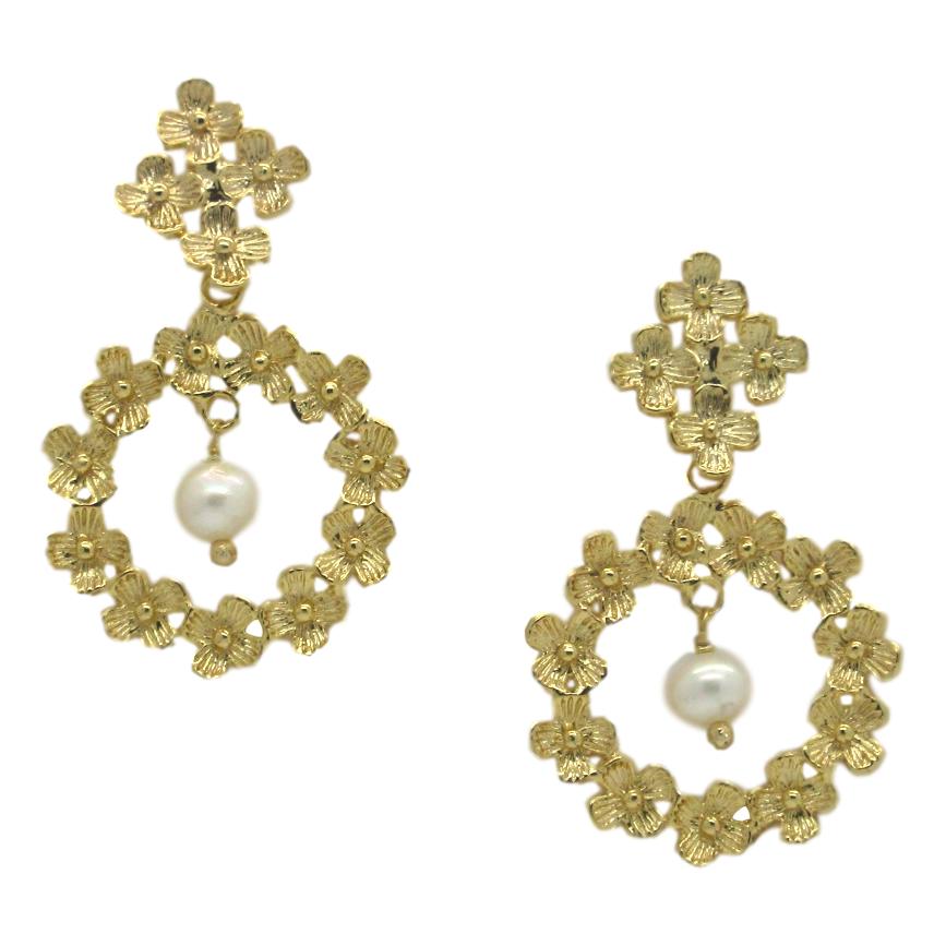 Flower Drop Circle Earrings