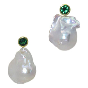 <i>Classic Baroque Pearl Earrings with Bezel Stone</i> <br> 4 stone color choices