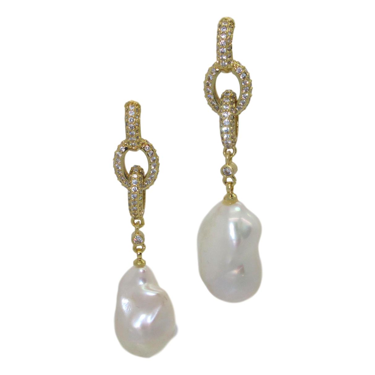 <i>Pave Link Baroque Pearl Earrings</i><br>by Marti Rosenburgh