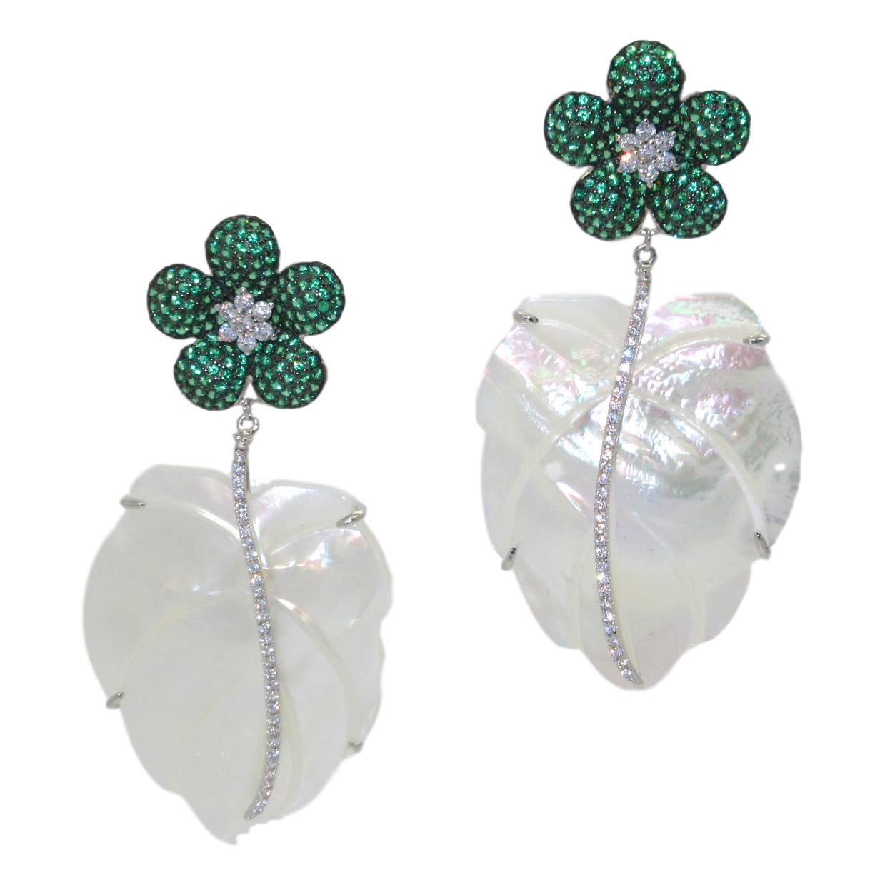 <i>Mother of Pearl with CZ Flower Earrings</i> <br>Available in 3 colors<br>