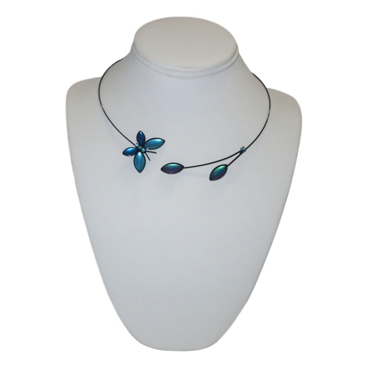 Murano Glass & Aqua Leather Memory Wire Necklace | Uno Alla Volta