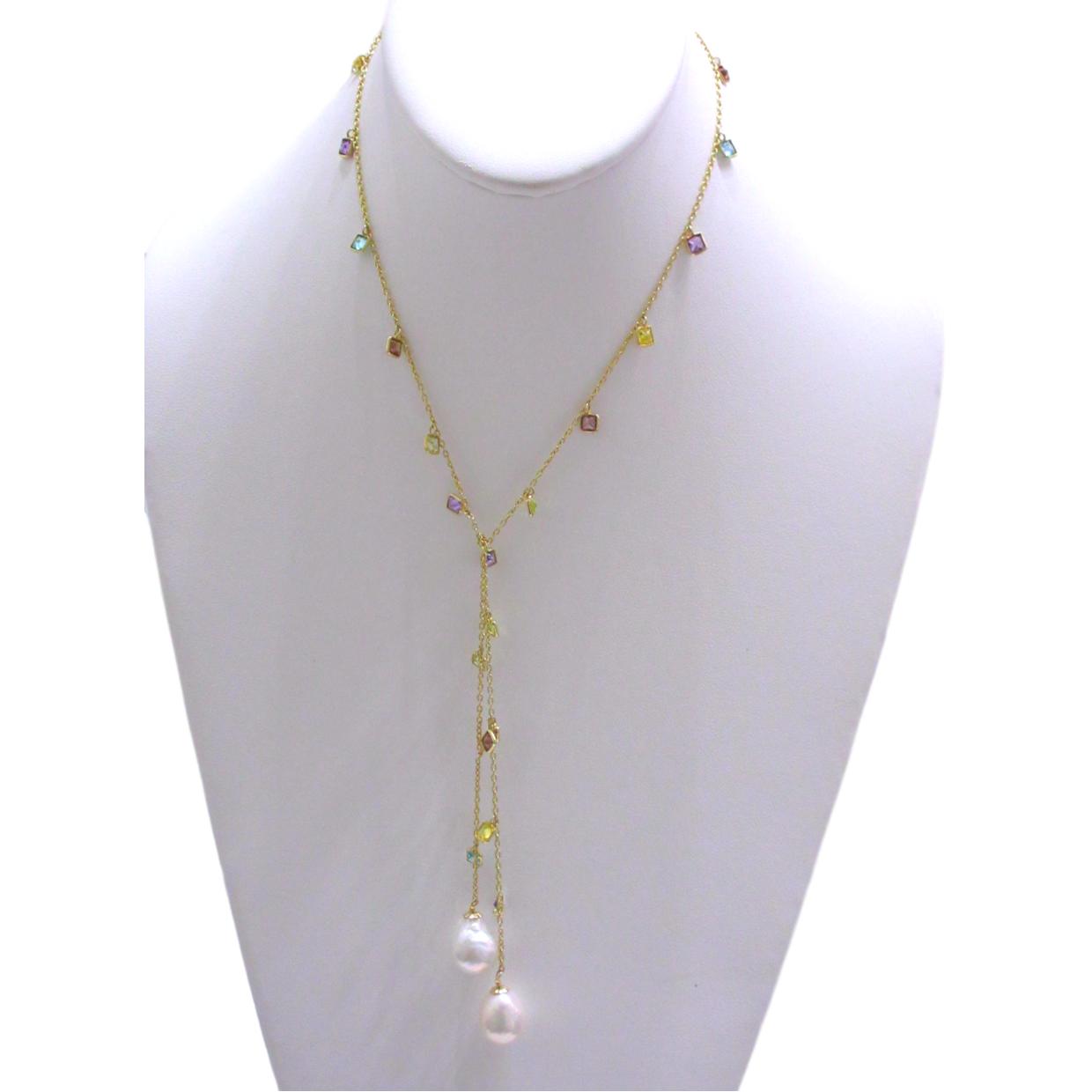 Lariat with Multi-Color Drops & Baroque Pearls