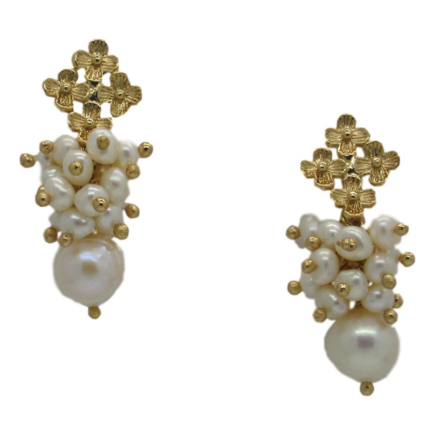 Stunning Flower Cluster Pearl Earrings